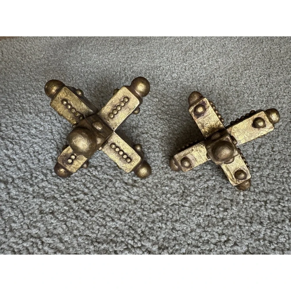 Pair of Decorative Gold Ceramic Jacks Sculptures Shelf Sitters Accent Decor